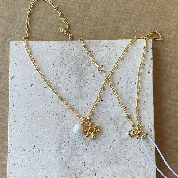 TORY BURCH Gold Pearl Charm Necklace - Elegant Women’s Jewelry - Picture 2 of 3